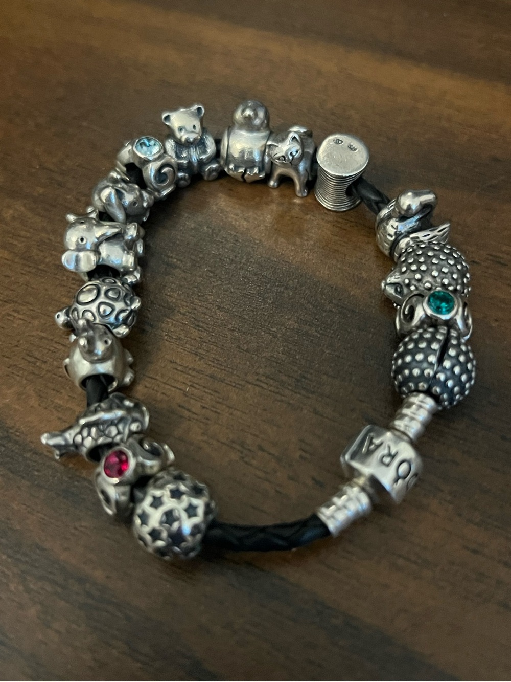 Pandora Sterling Silver Barrel Clasp Bracelet with Animal Charms - 7 In Length